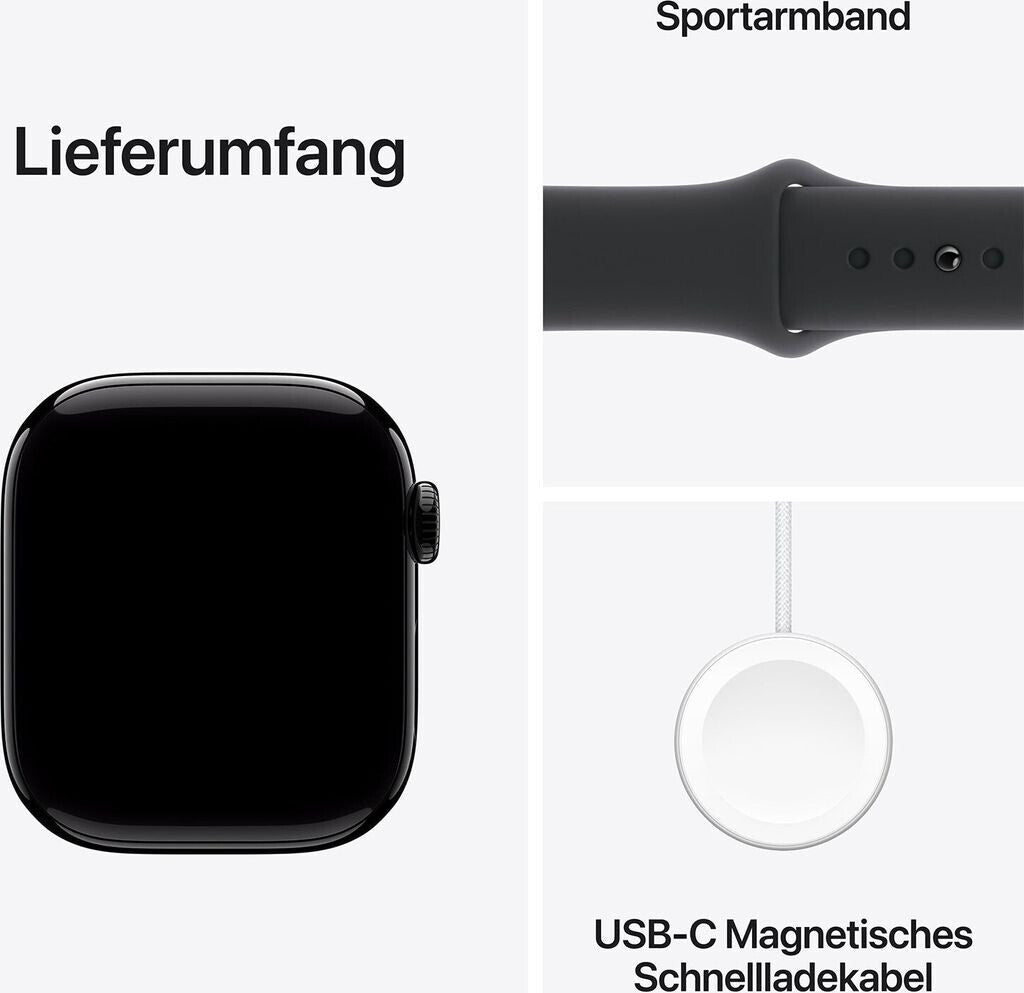 Apple Watch Series 10 4G – 46mm Aluminium Diamantschwarz – Sportarmband Schwarz M/L – LTE, eSIM, GPS, WatchOS 11 – Neueste Generation
