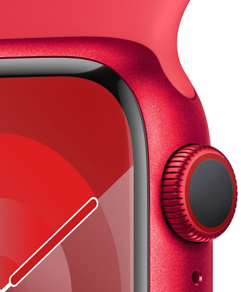 Apple Watch Series 9 4G 41mm Aluminium PRODUCT(RED) - Sportarmband PRODUCT(RED) M/L, GPS, LTE, 18h Akkulaufzeit
