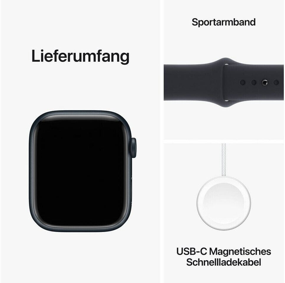 Apple Watch Series 9 4G 45mm Aluminium Mitternacht Sportarmband Mitternacht S/M