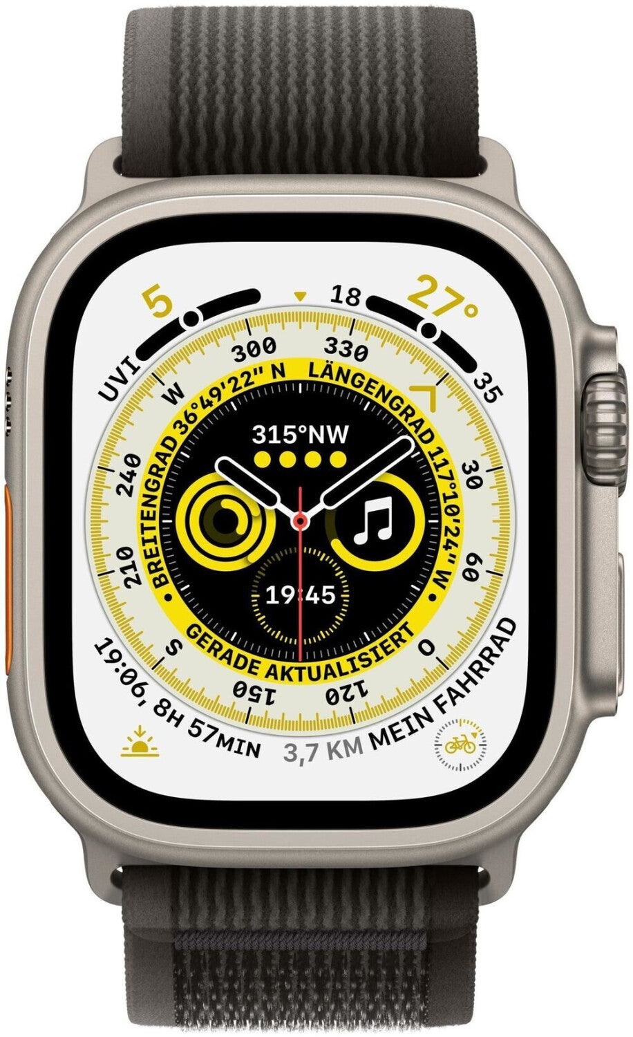 Apple Watch Ultra Titan - Trail Loop Schwarz/Grau M/L, 49mm, GPS, LTE, 36h Akkulaufzeit, Saphirglas