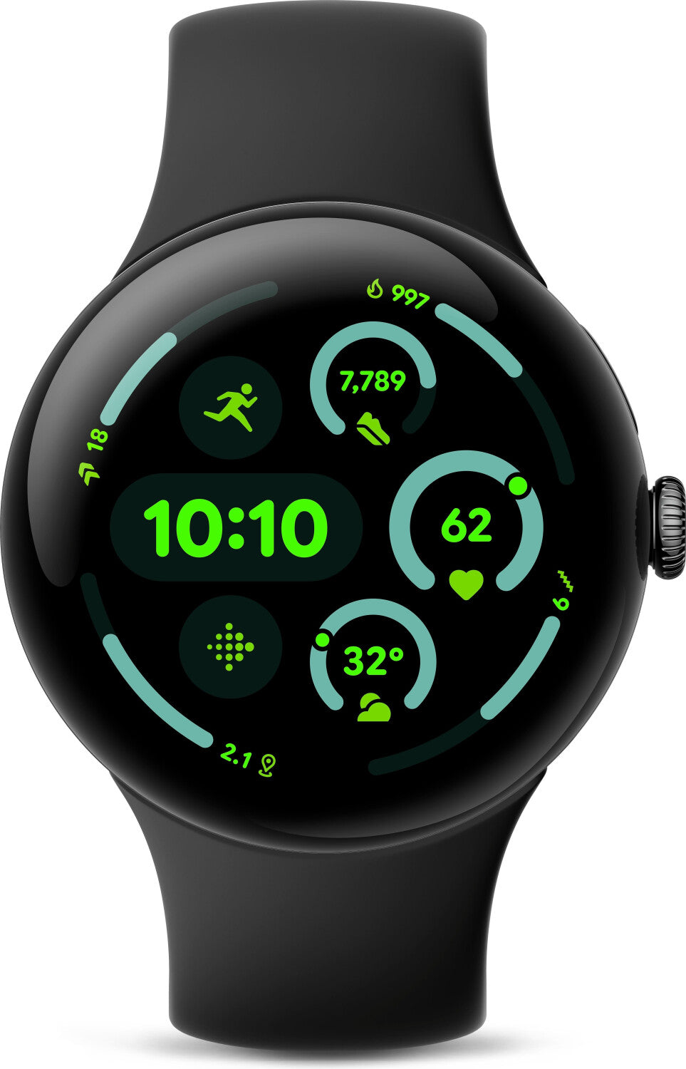 Google Pixel Watch 3 (2024) – 45mm Matte Black mit Obsidian Sportarmband