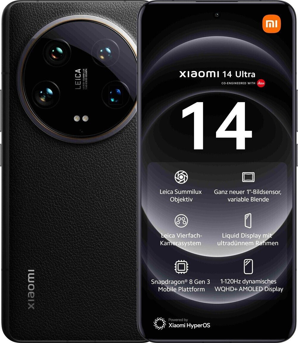 Xiaomi 14 Ultra Schwarz - High-End-Smartphone mit Leica-Kamera, 6,73